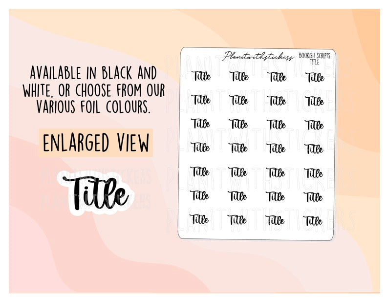 Sticker Sample Title Title - Bookish script stickers for your book journal / planner ...