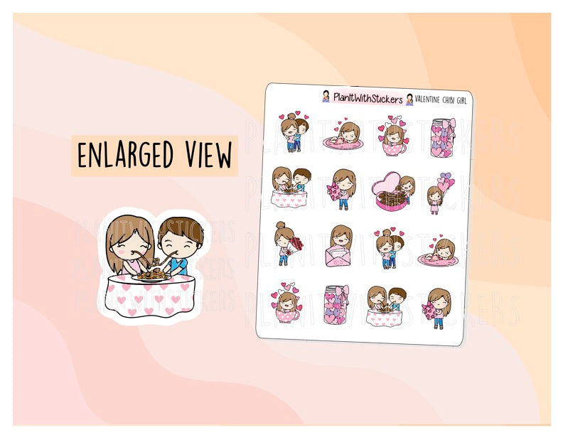 Valentine Date Night Chibi Character Sampler Stickers