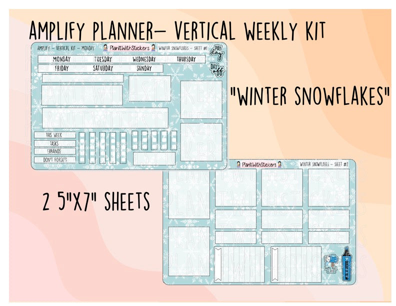 Winter Snowflakes VERTICAL Amplify Planner Weekly Kit (2 SHEETS)
